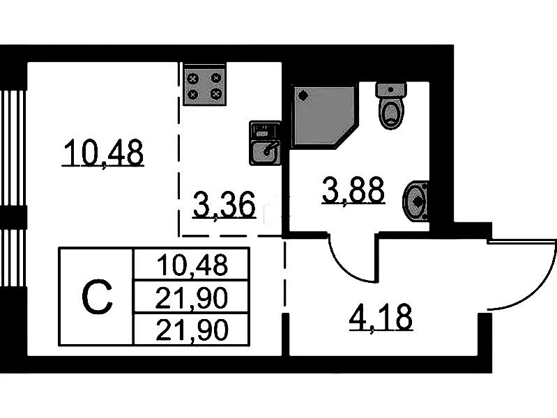 Квартира студия 21.9 м², 9/12 эт., ЖК «Невская Долина»